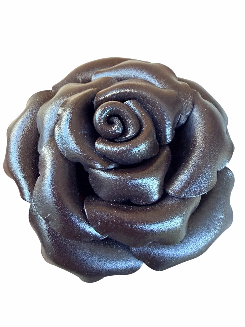 Black Leather Rose Flower Brooch Pin Like New